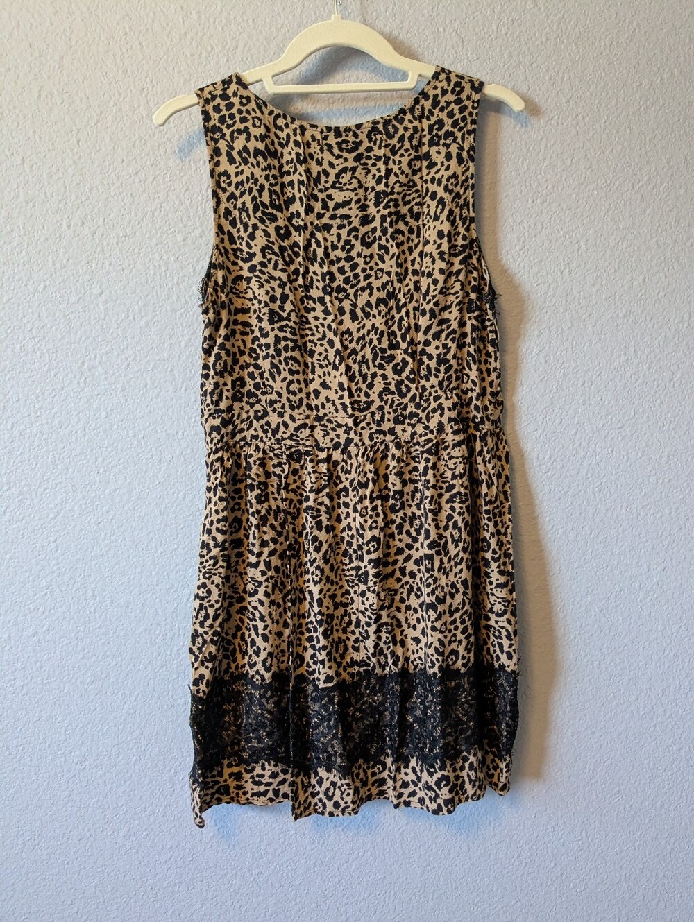UP by Ultra Pink Leopard Print Mini Dress with Black Lace Sleeveless Sundress XL - Picture 10 of 11